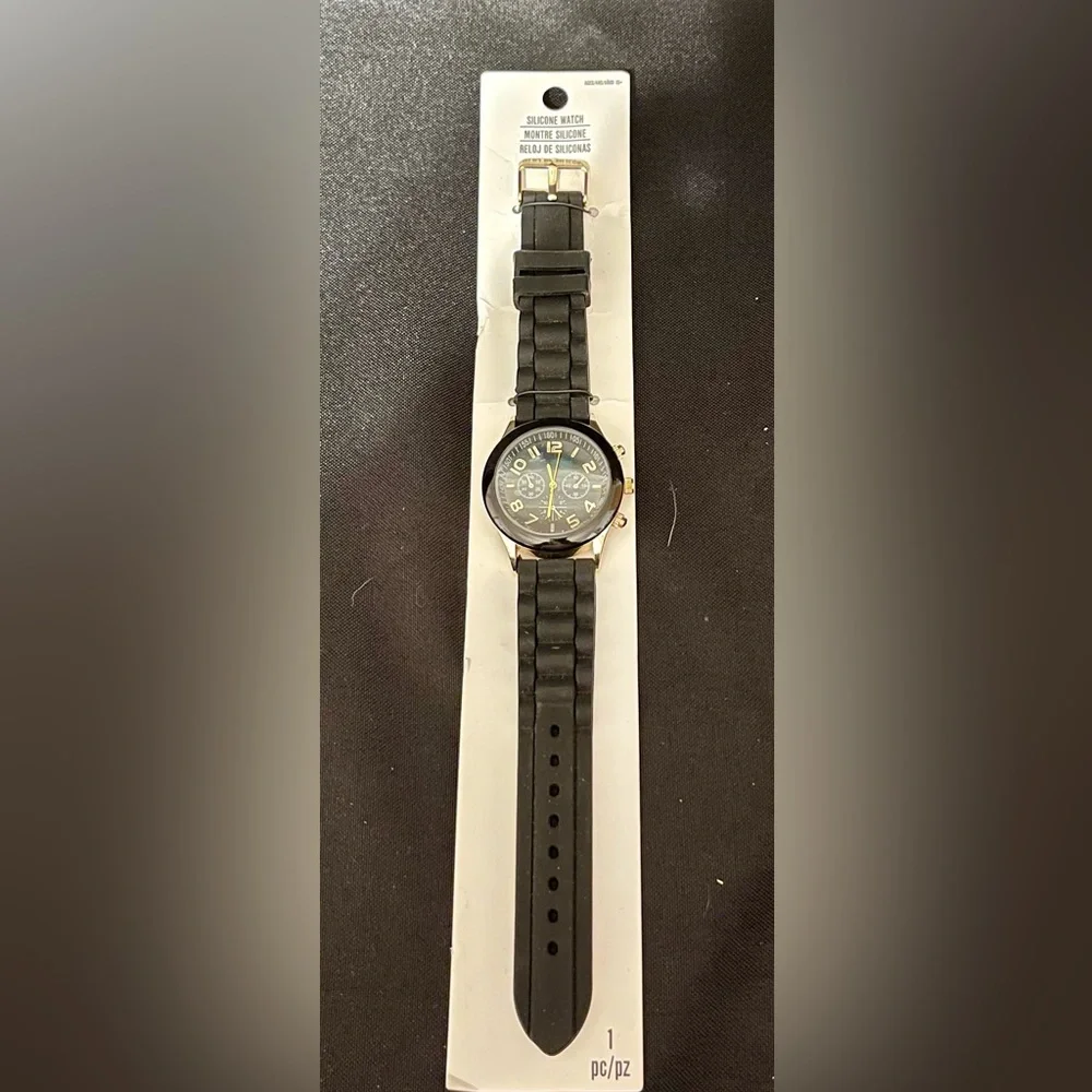 Darice Men's Black & Gold Chronograph Style Watch | Tactical Silicone Sport Band